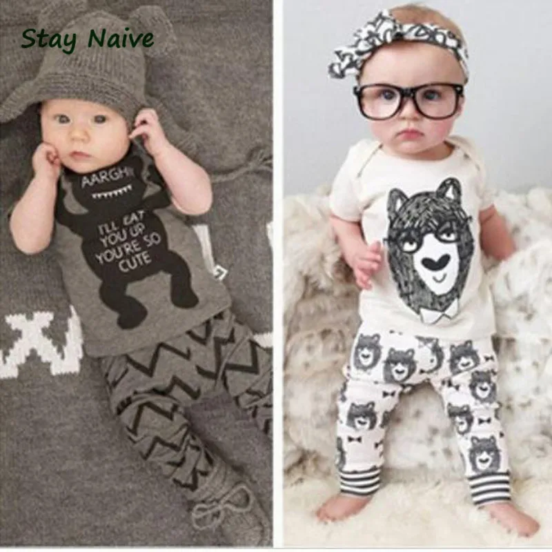 

2017 new fall clothing infant clothing sets baby boys cotton long-sleeved two little monster baby clothes