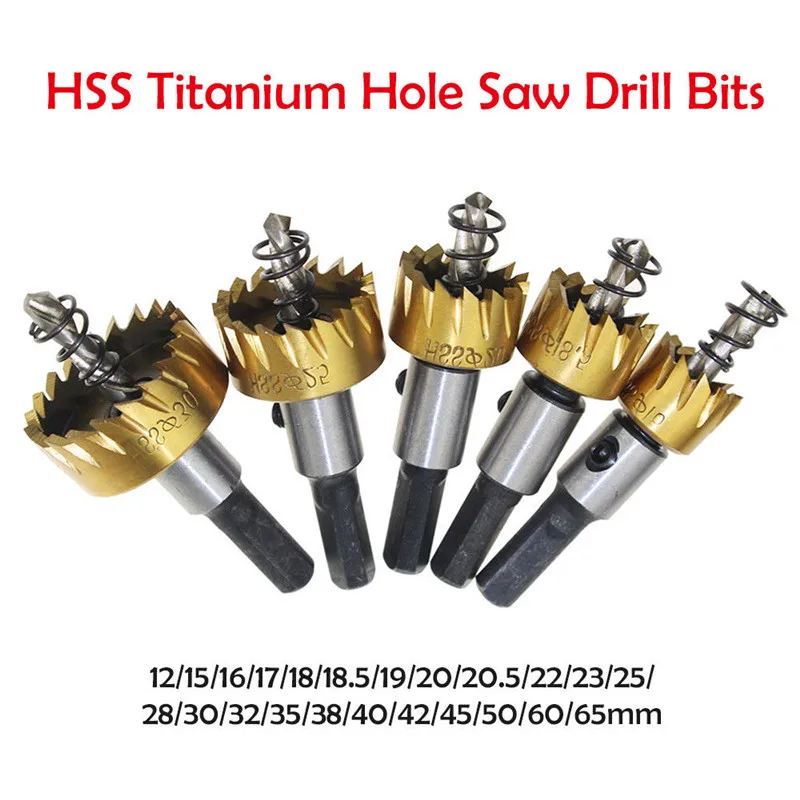 New HSS Titanium Drill Bits Hole Saw Stainless Steel Metal Alloy Cutters 12-65mm