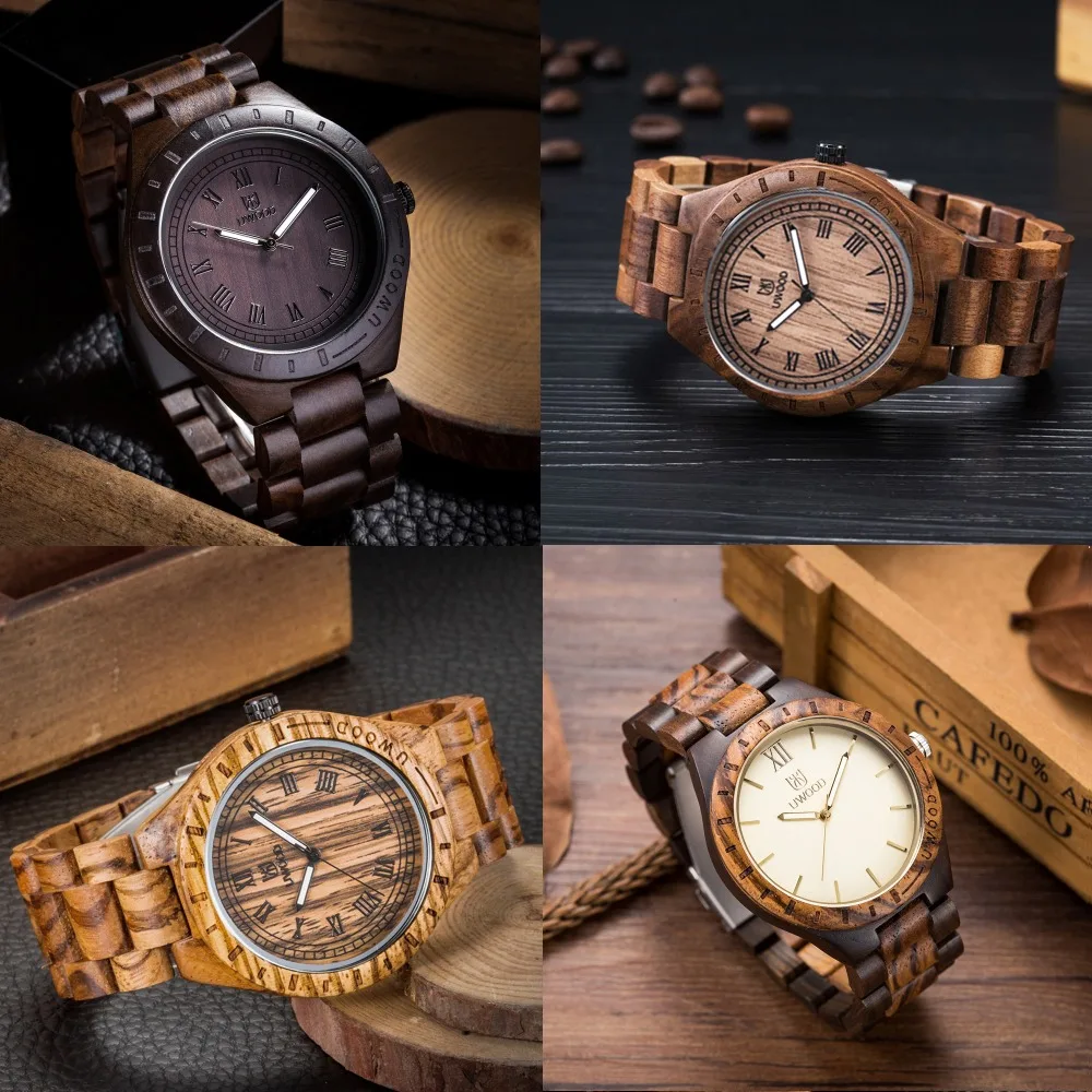 Redear New Analog Luxury Wood Watch for Men, Maple Walnut Wooden Quartz Wrist Watch