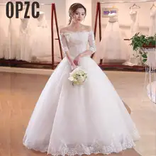 Корейский стиль Новое поступление высококлассное кружевное свадебное платье, с вырезом лодочкой с короткими рукавами платье принцессы для девочек Элегантное свадебное платье