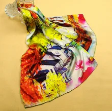 new pattern women Chinese style oil painting ink and wash painting 100% silk scarves crepe satin soft long silk scarf-b17