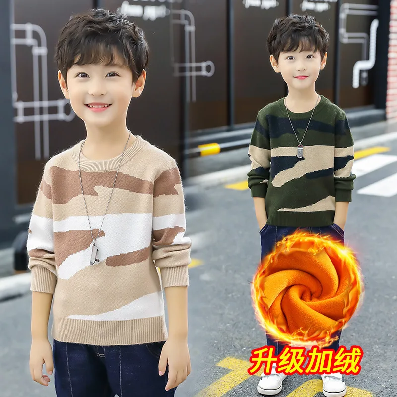 

Autumn Winter Sweater Boy Camouflage Sweater New Year's Clothing For Boy Cute Sweater For Kid Clothe Plus Velvet Thickening