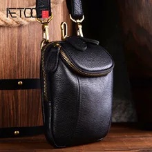 AETOO The first layer of leather men's small bag leather casual small bag mobile phone diagonal cross bag black small bag slung