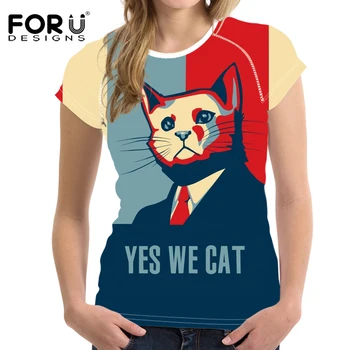 

FORUDESIGNS 2019 Fashion T-Shirt for Women Cartoon Cat President Print O Neck Woman Short Sleeve T-Shirt Tshirt Harajuku T-Shirt