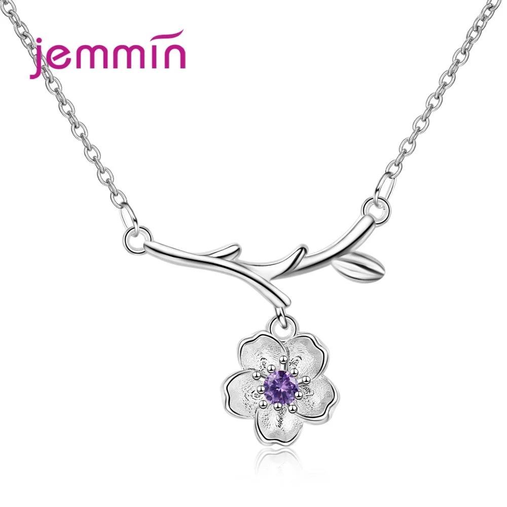 New 925 Sterling Silver  Simple Flower Pendant Necklace For Women Ladies Fashion Jewelry  Best Seller Purple And Pink