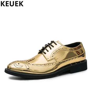 

British style Men Brogue Shoes Lace-Up Casual Leather shoes Large size Male Flats Youth Popular shoes Oxfords Wedding shoes 033