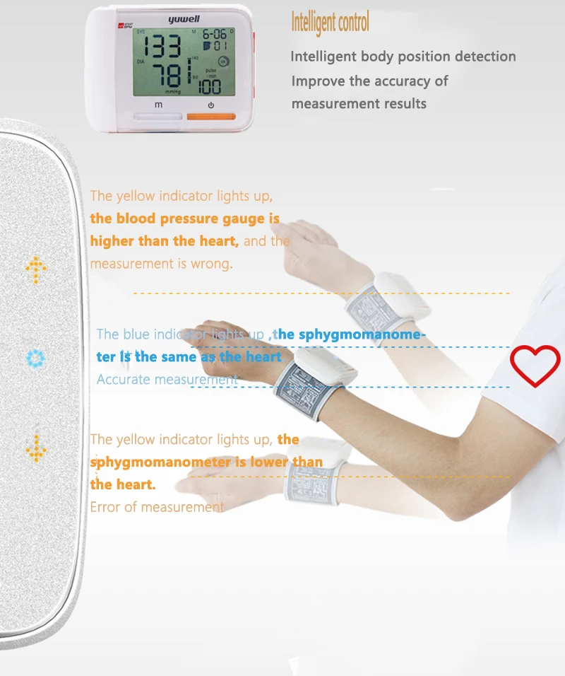 YUWELL 8900A Wrist Blood Pressure Monitor Digital LCD Wrist Cuff Heart Rate Monitor Warning For irregular Heartbeats ecg Monitor-3