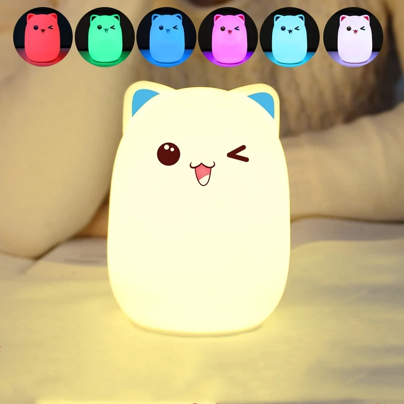 Силиконовый сенсорный Сенсор Мультфильм светодиодный ночной Светильник для детской Ночной светильник светодиодный USB дети животных светодиодный RGB 24Key пульт дистанционного управления - Испускаемый цвет: 24key bule bear