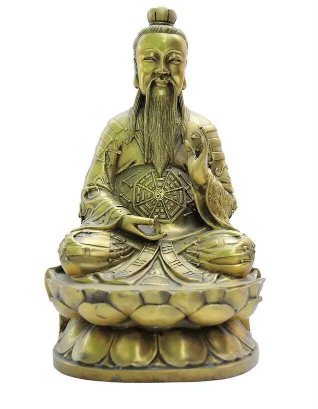 

China Taoism Bronze Pray Taishang Senior Laojun God Hold Taoist Bagua Statue