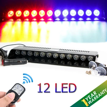 

Castaleca Car Flashing Strobe 12 LED Windshield Warning Light Wireless control Light bar Truck Emergency Beacons Signal lamp