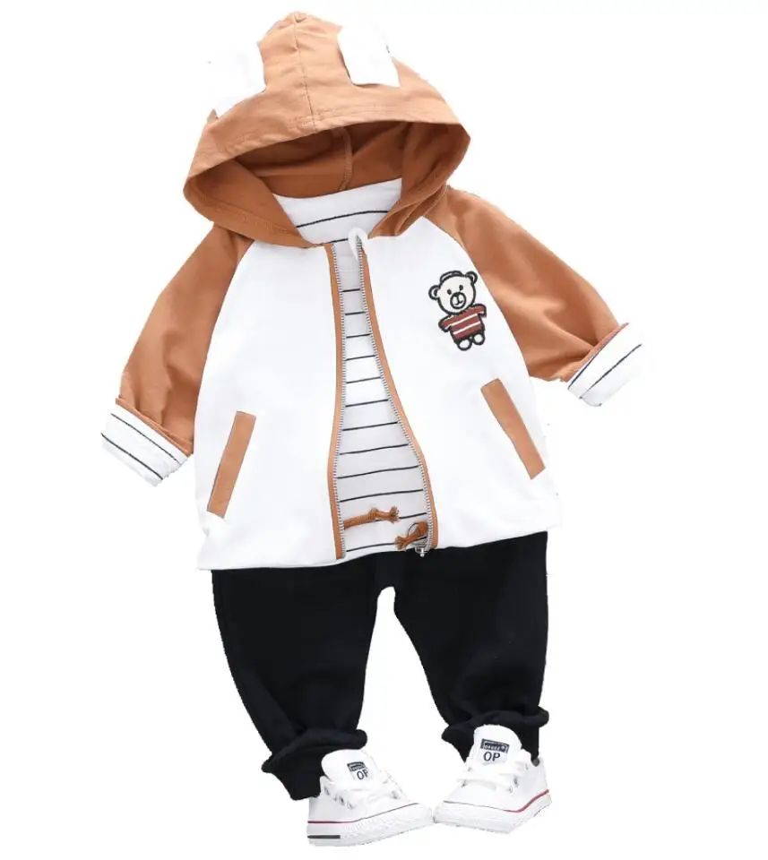 

NEW Autumn Baby Boys Girls Clothes Infan Cartoon kids Hooded Jacket Striped Long Sleeve Pants 3Pcs/sets Children Suit Tracksuits