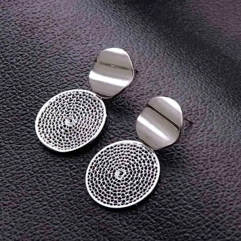

New Korean Style Hollow Round Earrings for Women Silver Gold Round Paillette Charm Earring Double Layers Round Earings Jewelry