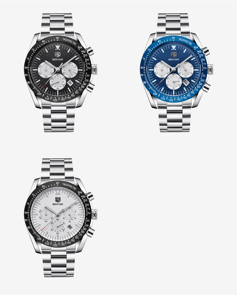 Для мужчин часы BENYAR Лидирующий бренд Водонепроницаемый Кварцевый Хронограф военные синие спортивные часы Для мужчин часы erkek коль saati