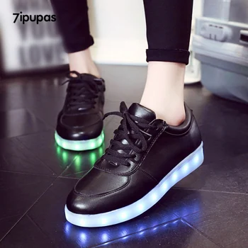 

7ipupas Kids Classic Black Glowing shoes boys girls Lace-up radiative Luminous In night sneakers unisex lovers Led lights shoes