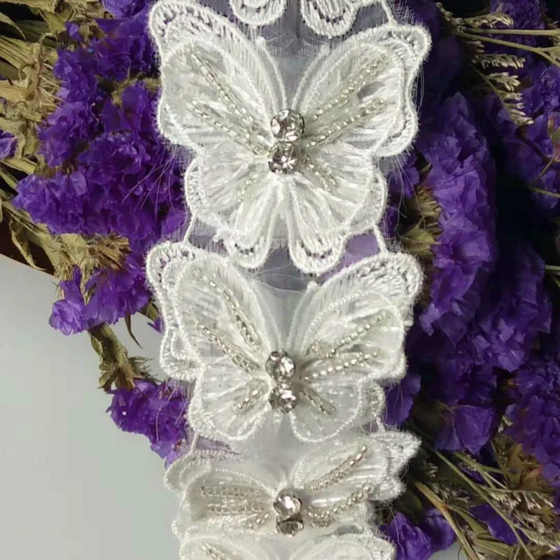 

5x White Butterfly Bowknot Rhinestones Embroidered Lace Trim Fabric Ribbon Handmade Sewing Craft For Costume Hat Decoration 2019