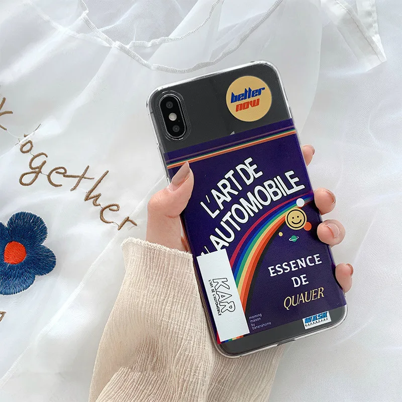 

Ins Art Retro Rainbow Korea Phone Case For iPhone X Xs XR Xsmax 7 7 Puls 6 6S 7 8 Puls Cases Cute Smiley Face Soft Silicon Cover