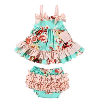 

Baby Clothing Newborn Baby Girls Tops Dress Set Ruffled Bloomers Nappy Baby Bloomers Dress Short Clothes