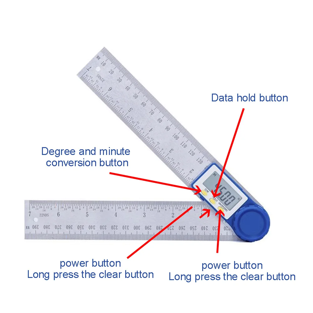 360 Degree Stainless Steel Digital Angle Finder Ruler Measure Angle Length Digital Ruler Protractor Measure Tool Metric Imperial