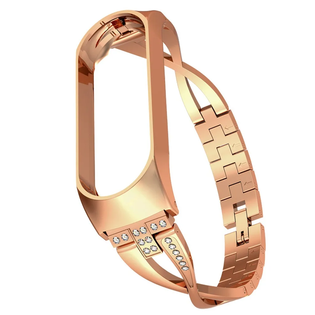 

Diamond Stainless Steel Bracelet Smart Watch Band Strap Replacement Wristband Strap Smart Watch Accessories For Xiaomi Mi Band 3