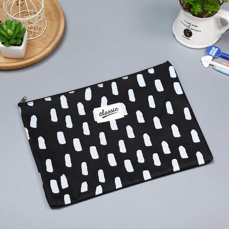 Vogvigo Black White Stripes Cosmetic Bag Pouch Women Canvas Organizer Case Cosmetic Pouch Makeup Bag Toiletry Beauty Bag