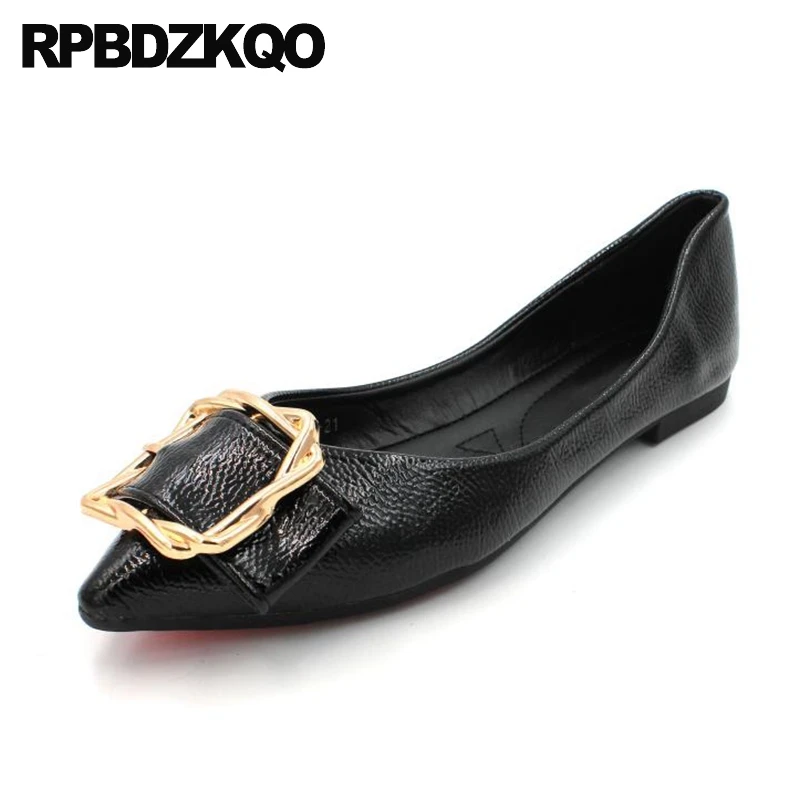

red 2019 work china shoes black slip on pointed toe metal ladies chinese shallow large size soft ballet flats women ballerina