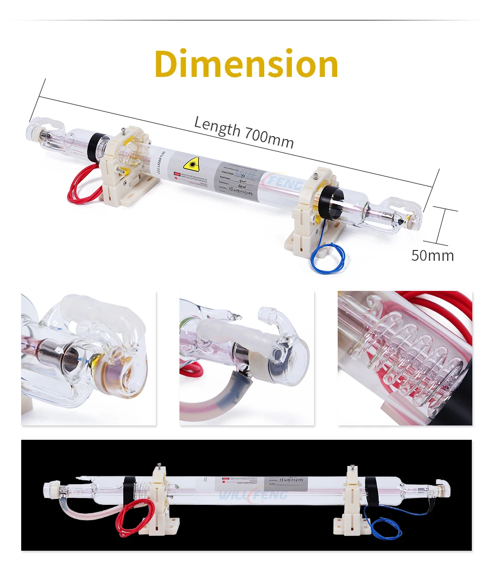Will Feng 40 Вт Co2 лазерная трубка длиной 700 мм диаметр 50 мм Стеклянная Лазерная лампа для Co2 лазерная гравировка резак и маркировочная машина