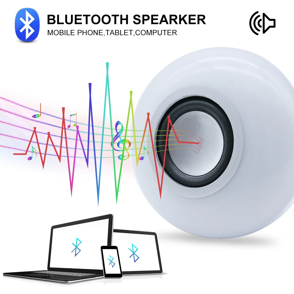 Смарт Bluetooth Динамик E27 светодиодный лампа RGB+ белый 12 Вт работы в режиме воспроизведения музыки светодиодный светильник с 24 кнопок пульта дистанционного управления, Управление для вечерние ночной Светильник