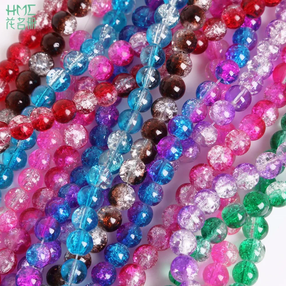 Loose Charm 50pcs Crackle Art Crystal 6MM Glass Round Beads Jewelry Making