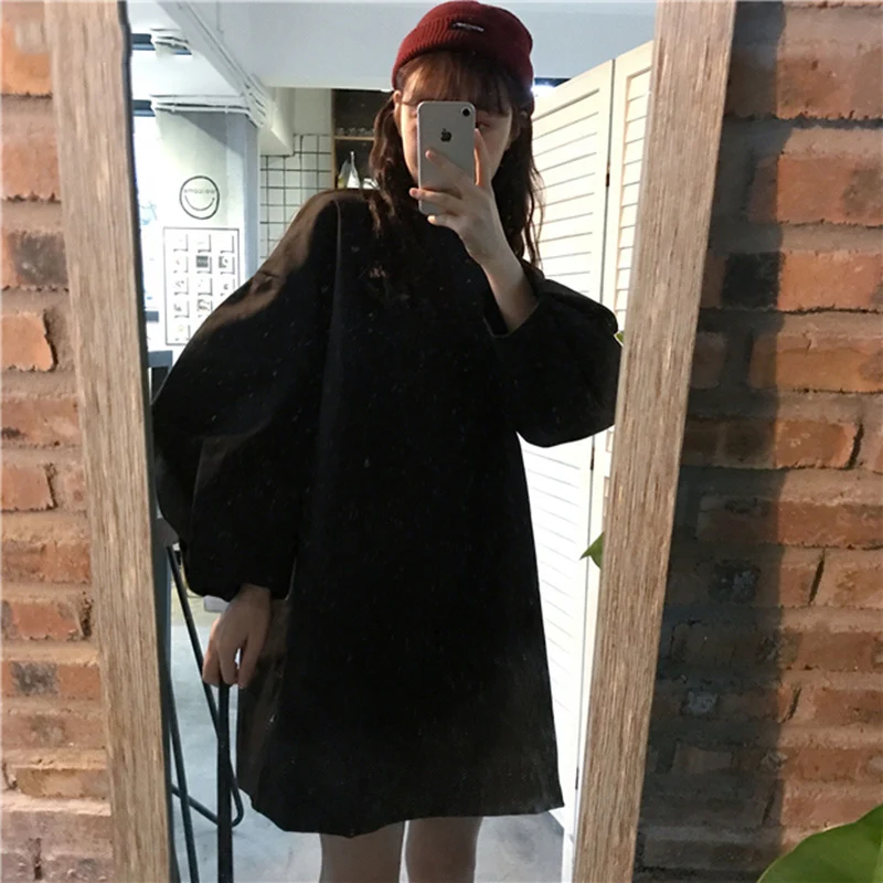 Hoodies Women O-Neck Puff Sleeves Dot Printed Loose Kawaii Simple All-match Korean Style Pullovers