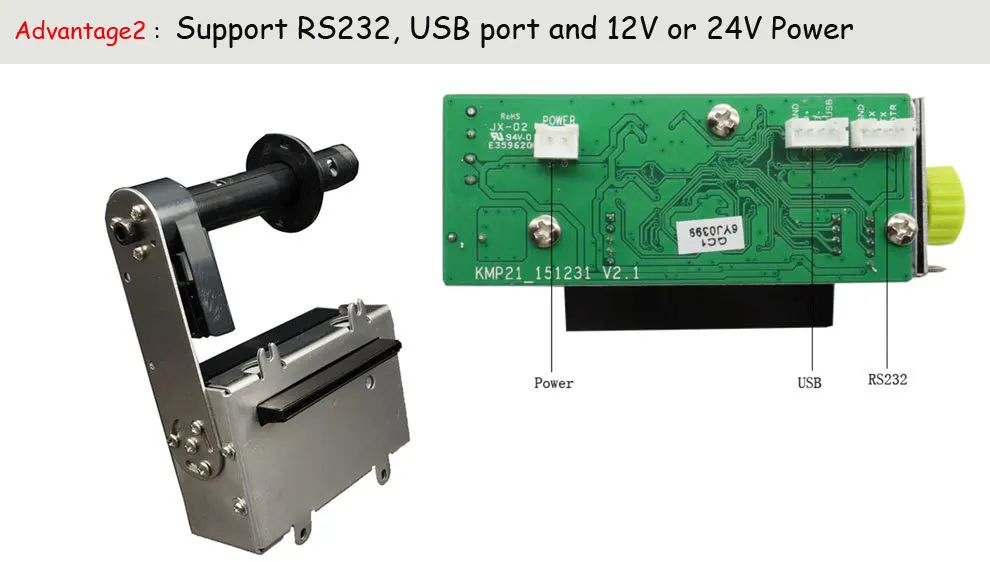 2 дюймов Встроенный USB ttl и usb RS232 Термальность принтер с резак для киоск поддержки автоматическая загрузка бумаги с зарядного устройства 12В