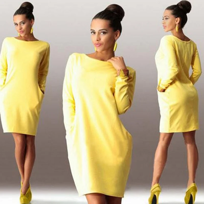 Bigsweety модное осеннее платье, женское мини-платье с карманами, облегающее платье на бедрах, женское офисное платье, Vestido - Цвет: yellow