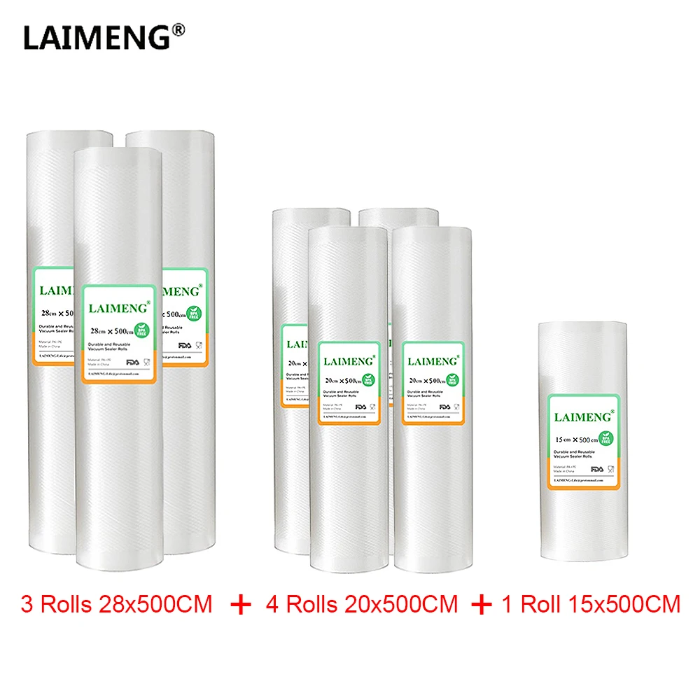 

8 Rolls/lot Food Grade Vacuum Bags Food Vacuum Sealer Packing For Vacuum Packer Storage Bags Long Keeping 15+20+28cm*500cm R201