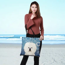 Индивидуальные дамы хозяйственная Льняная сумка на плечо двусторонняя печать животных текст собака шаблон многоразовый складной Досуг 43*43 см