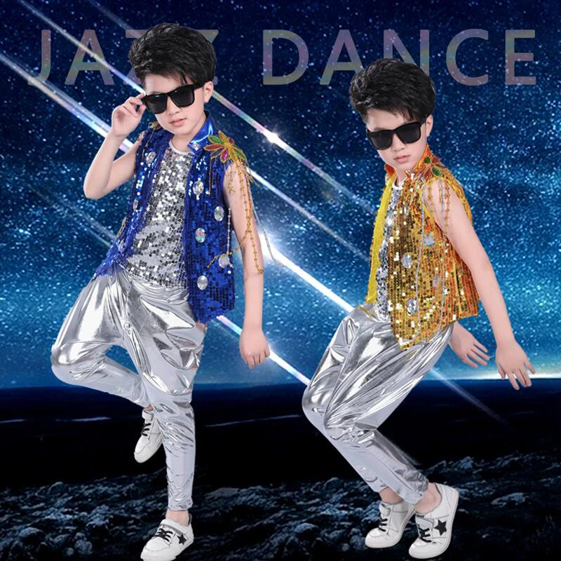 3 Pieces Boys Sequined Modern Jazz Hip Hop Dancewear Outfits Kid's