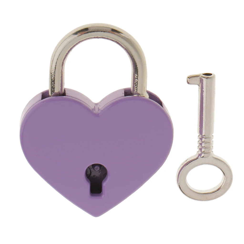 Classic Heart Padlock Jewelry Boxes Lock Set Padlock for Lovers Purple M