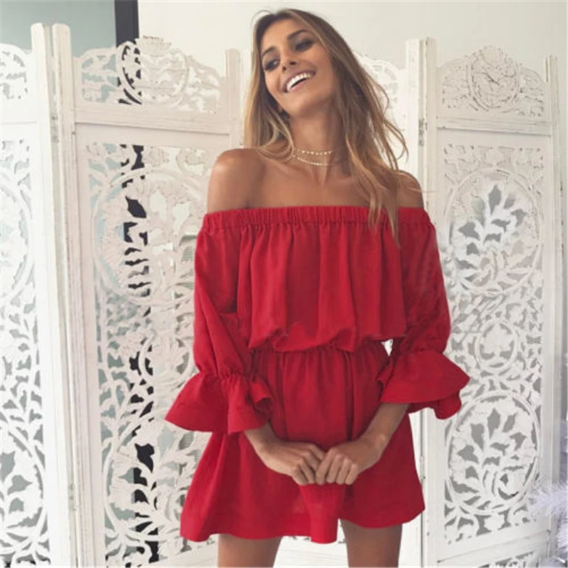 red off the shoulder playsuit