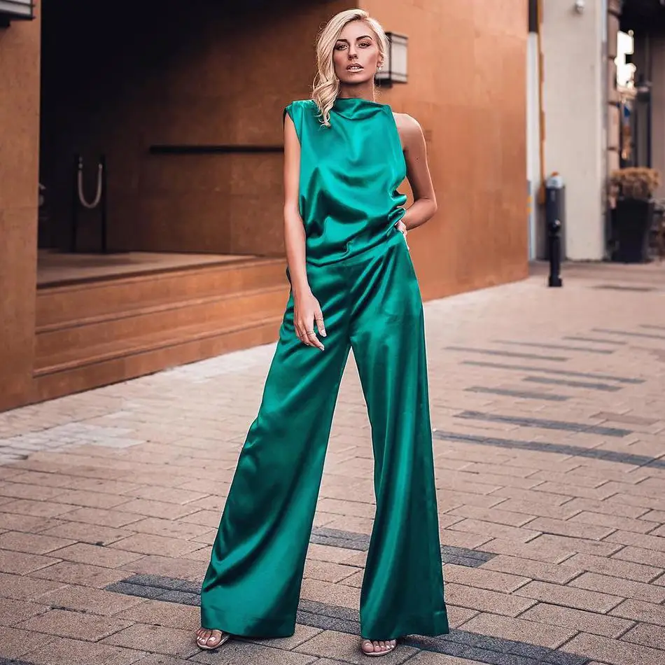 

Newest Celebrity Evening Party Jumpsuit Women Green Sleeveless One-Shoulder Sexy NightClub Full Length Jumpsuit Women Vestidos