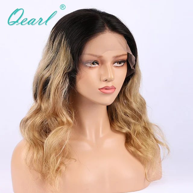 Us 172 0 Qearl Ombre Color Two Tone 360 Lace Frontal Wigs Indian Remy Hair Natural Middle Part Wavy Lace Frontal Wig Short Length In Human Hair Lace