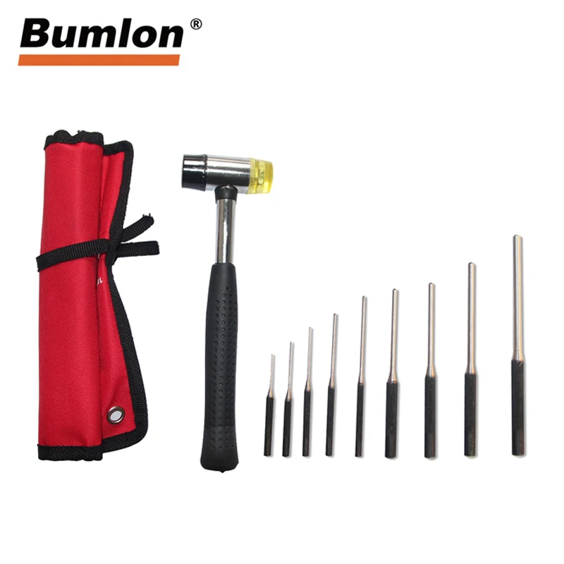 

9Pcs Professional Roll Pin Punch Set Gun Bolt Catch Roll Up Case Tool Kit with Double-Faced Soft Rubber Mallet Hammer RL37-0096