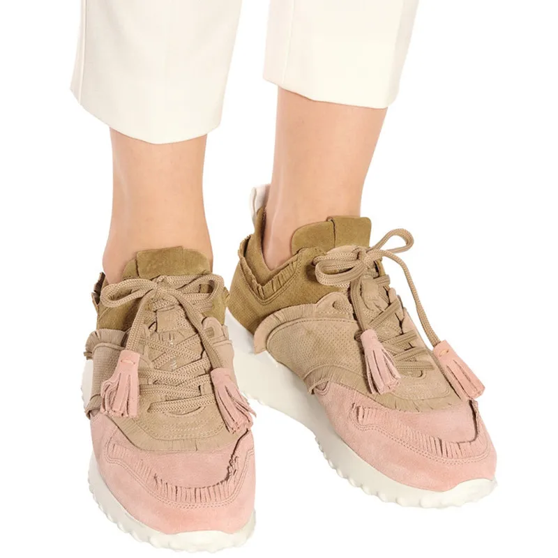 Prova Perfetto Natrual Suede Leather Sneakers Woman Spring Tassel Shoes Casual Denim Female Leisure Shoes Flat Woman Sneakers