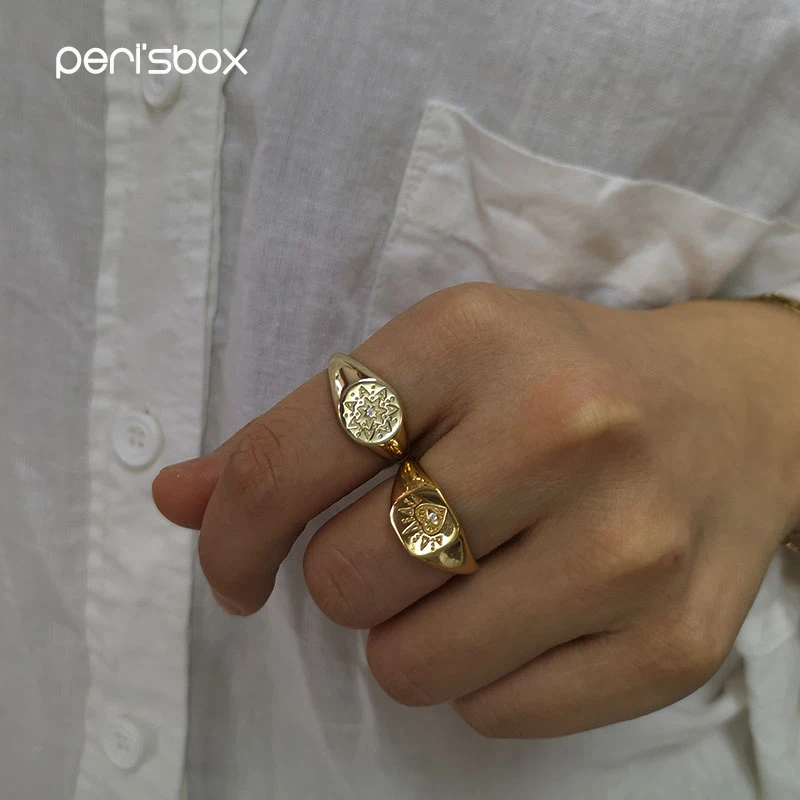 Peri'sBox Minimalist 925 Sterling Sliver Star Heart Rings for Women Simple Open Stack Rings Personalized Initial CZ Rings Bijoux