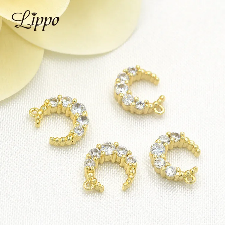 

10pcs 12mm Zircon Gold Color Moon Charms DIY Bracelet Necklace Pendant