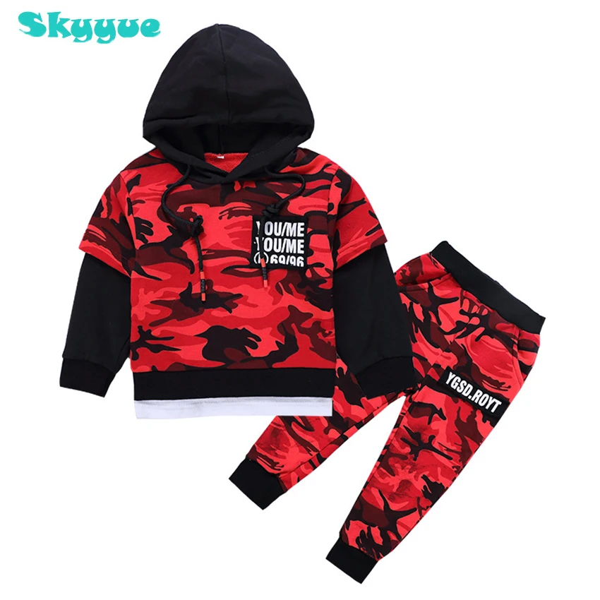 

Baby boy camouflage clothes 2018 large size 2T-9T kids tracksuits boys 2pcs toddler hooded top+pant boys fall winter clothes