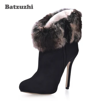 

Batzuzhi 2018 New Fashion Winter Boots Women Plush Inside Warm Winter High Heels Shoes 12cm Heels Winter zapatos de mujer, 35-43