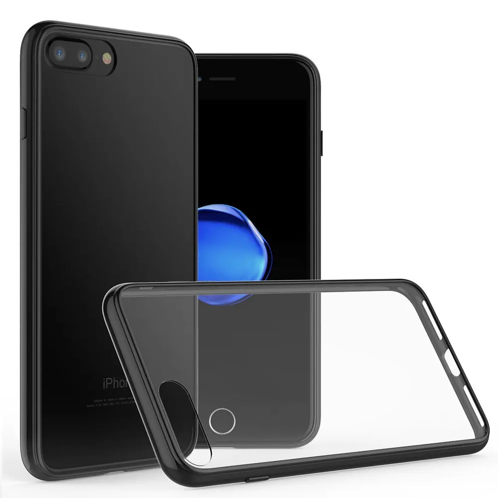 Crystal Clear Hard Acrylic Back Case For iPhone 7 Plus Soft Silicone