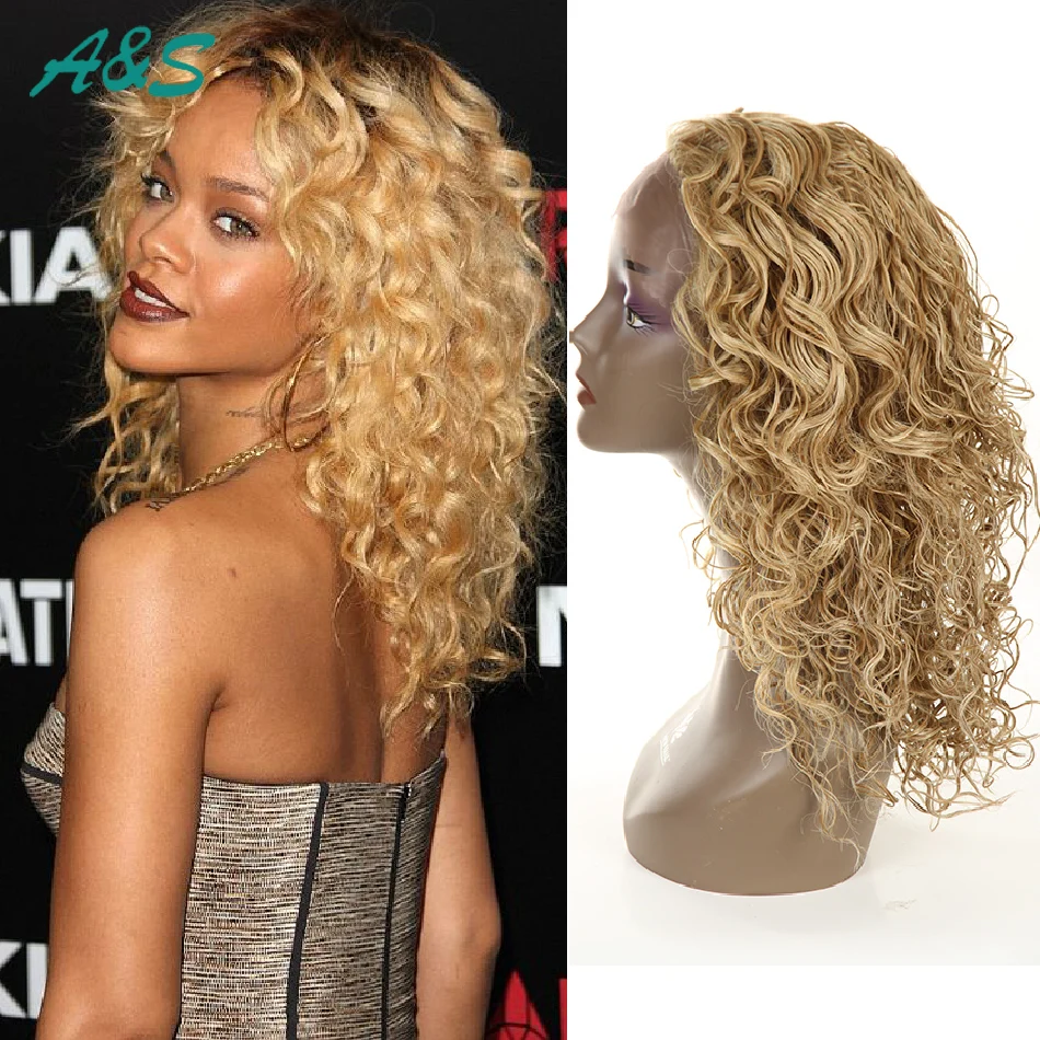 

Gorgeous cosplay womens wig blonde curly wigs long wavy peruca crochet braids synthetic hair new lace front wig for black women