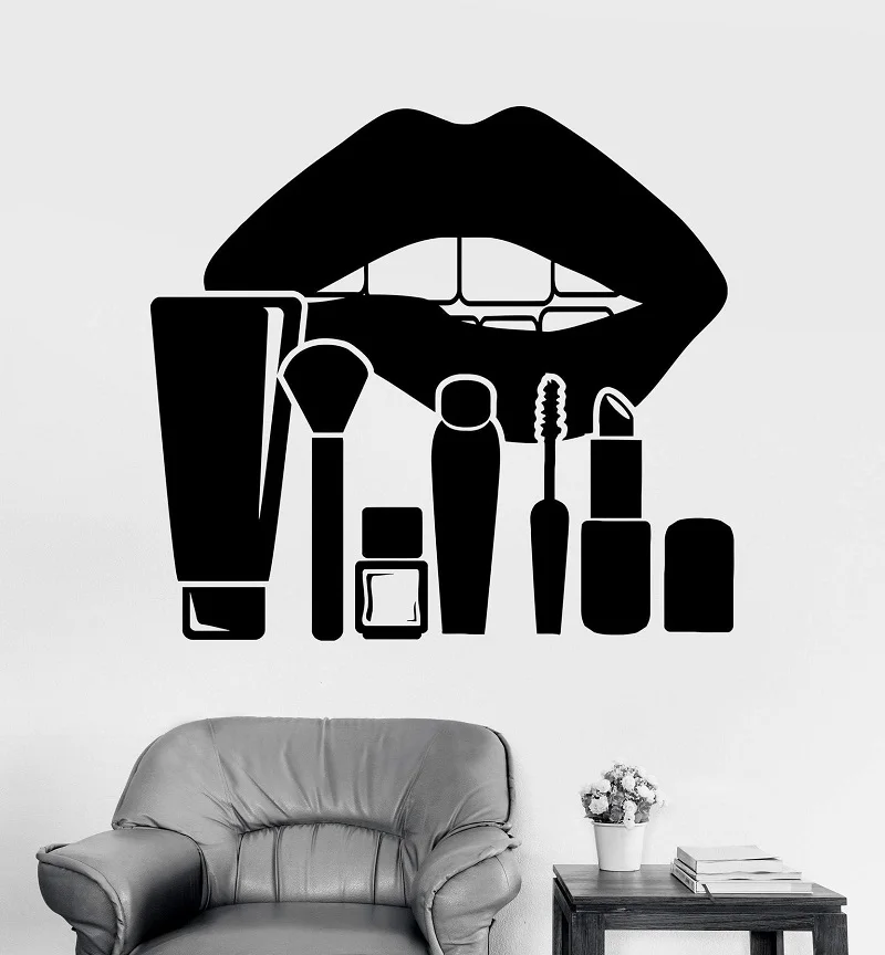 Vinyl Wall Decal Lips Makeup Cosmetics Beauty Salon Stickers Unique Gift 2MY11