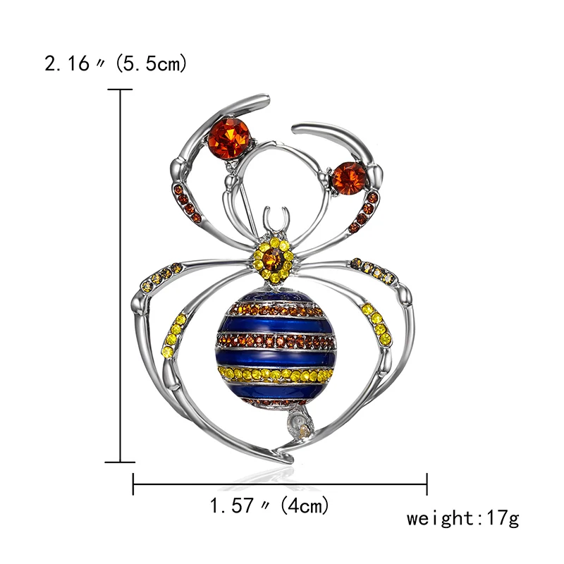 Модные насекомые бабочки птицы брошь горный хрусталь пчела Сова Омаров Черепаха Животное Броши Женский значок с эмалью для женщин мужчин - Окраска металла: spider
