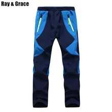 RAY GRACE/водонепроницаемые брюки; Детские ветрозащитные флисовые брюки для мальчиков и девочек; цвет синий, красный; Зимние флисовые походные брюки для детей