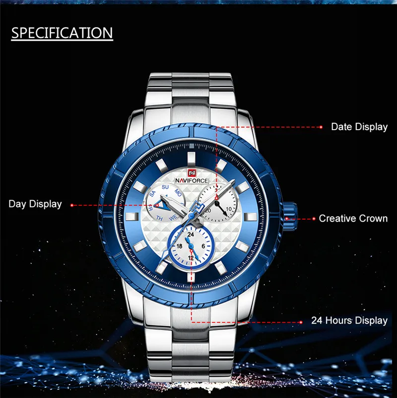 Relogio Masculino NAVIFORCE мужские часы лучший бренд класса люкс спортивные водонепроницаемые военные наручные часы стальной ремешок кварцевые мужские часы 9145